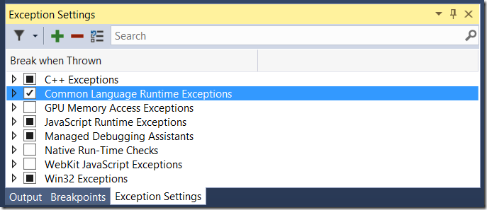 Visual Studio For Mac Exception Settings